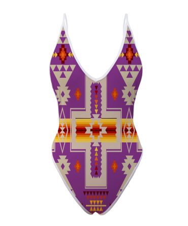 Light Purple Tribe Design Native American Women?s One Piece High Cut Swimsuit
