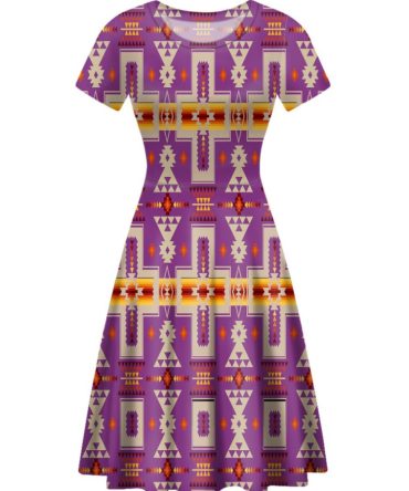 Light Purple Tribe Design Round Neck Dress