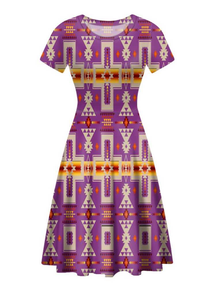Light Purple Tribe Design Round Neck Dress