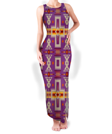 Pattern Native Round Neck Double Slit Sundress