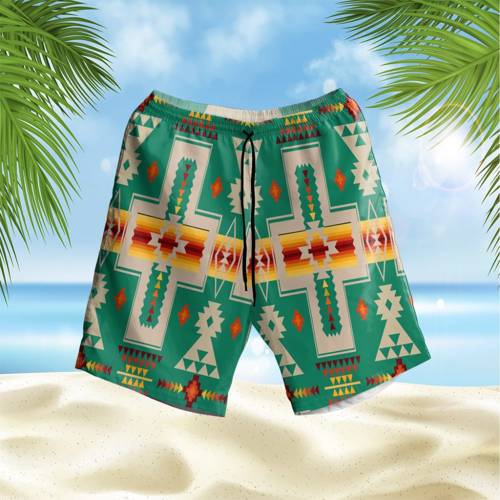 Green Design Hawaiian Shorts