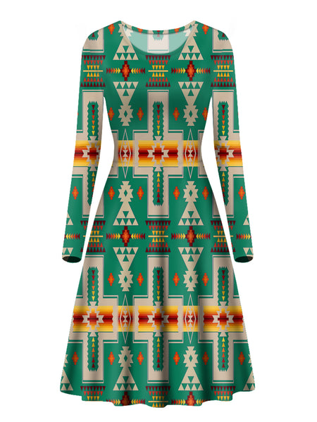 Green Design Native Long Sleeve Dress - Image 2