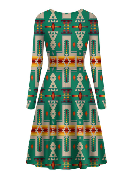 Green Design Native Long Sleeve Dress - Image 3