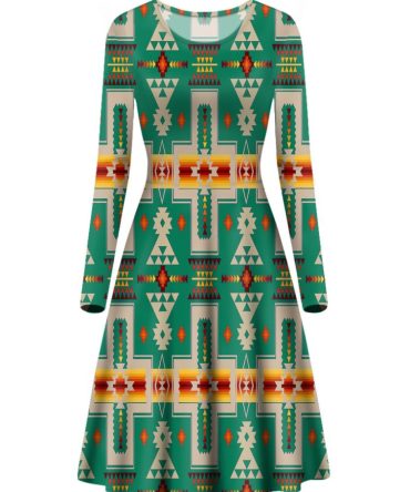 Green Design Native Long Sleeve Dress