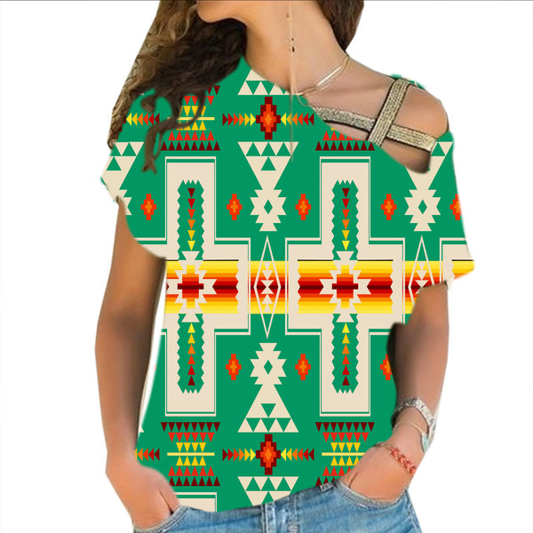 Green Tribe Design Native American Cross Shoulder Shirt - Image 2