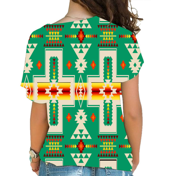 Green Tribe Design Native American Cross Shoulder Shirt - Image 3