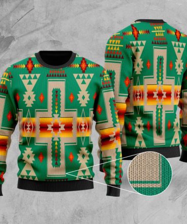 Light Green Tribe Design Native American Indian Sweater