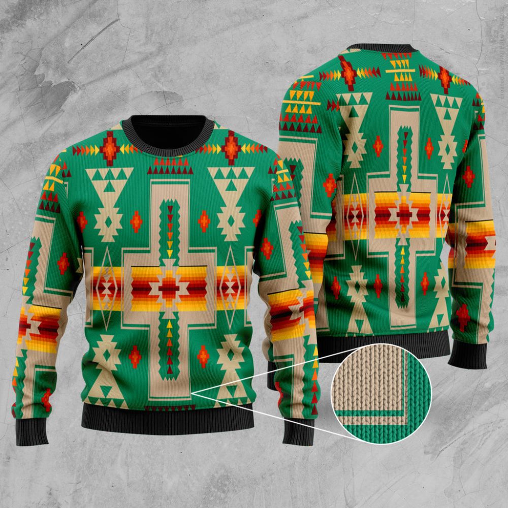 Light Green Tribe Design Native American Indian Sweater