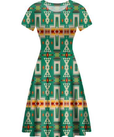 Light Green Tribe Design Round Neck Dress