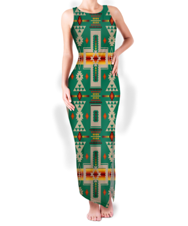 Pattern Native Round Neck Double Slit Sundress