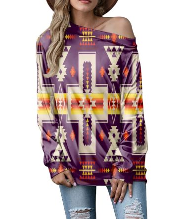 Dark Purple Tribe Design Native American Off-shoulder Sweatshirt