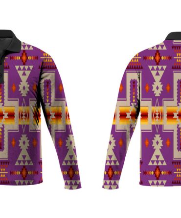 Dark Purple Tribe Design Native American Polo Long Sleeve