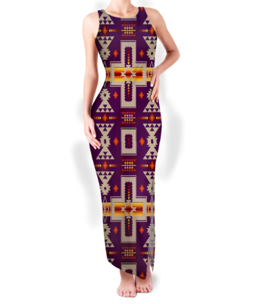 Pattern Native Round Neck Double Slit Sundress