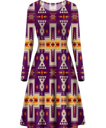 Purple Design Native Long Sleeve Dress