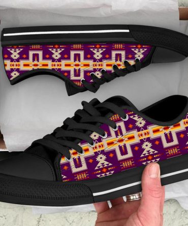 Purrple Tribe Design Native American Low Top Canvas Shoe