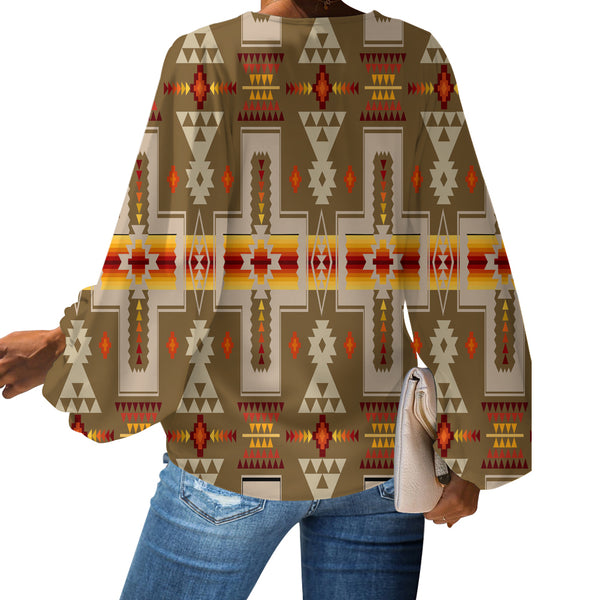 Light Brown Tribe Design Native American Chiffon Shirt - Image 3