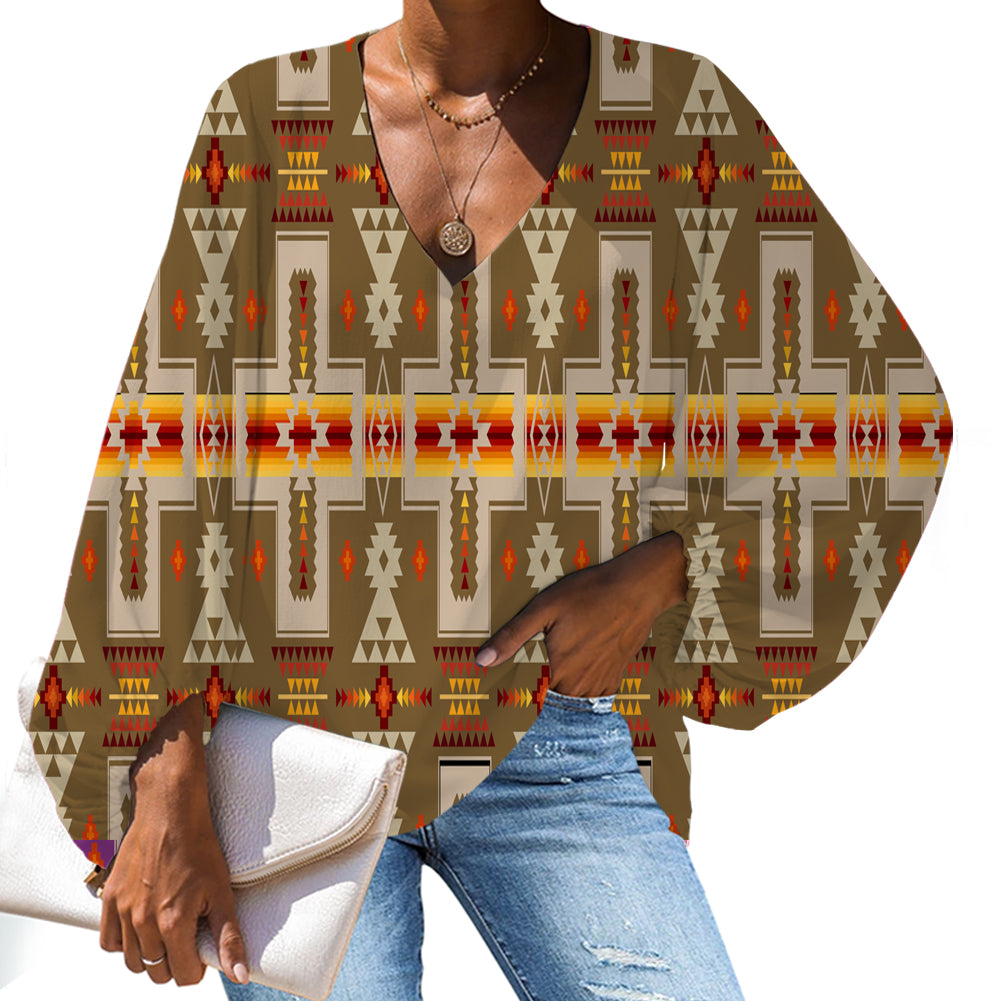 Light Brown Tribe Design Native American Chiffon Shirt