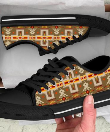 Light Brown Tribe Design Native American Low Top Canvas Shoe