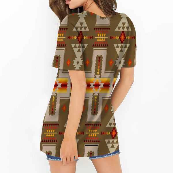 Light Brown Tribe Design Native American Round Neck Hollow Out Tshirt - Image 3