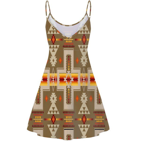 Light Brown Tribe Design Native American Strings Dress - Image 3