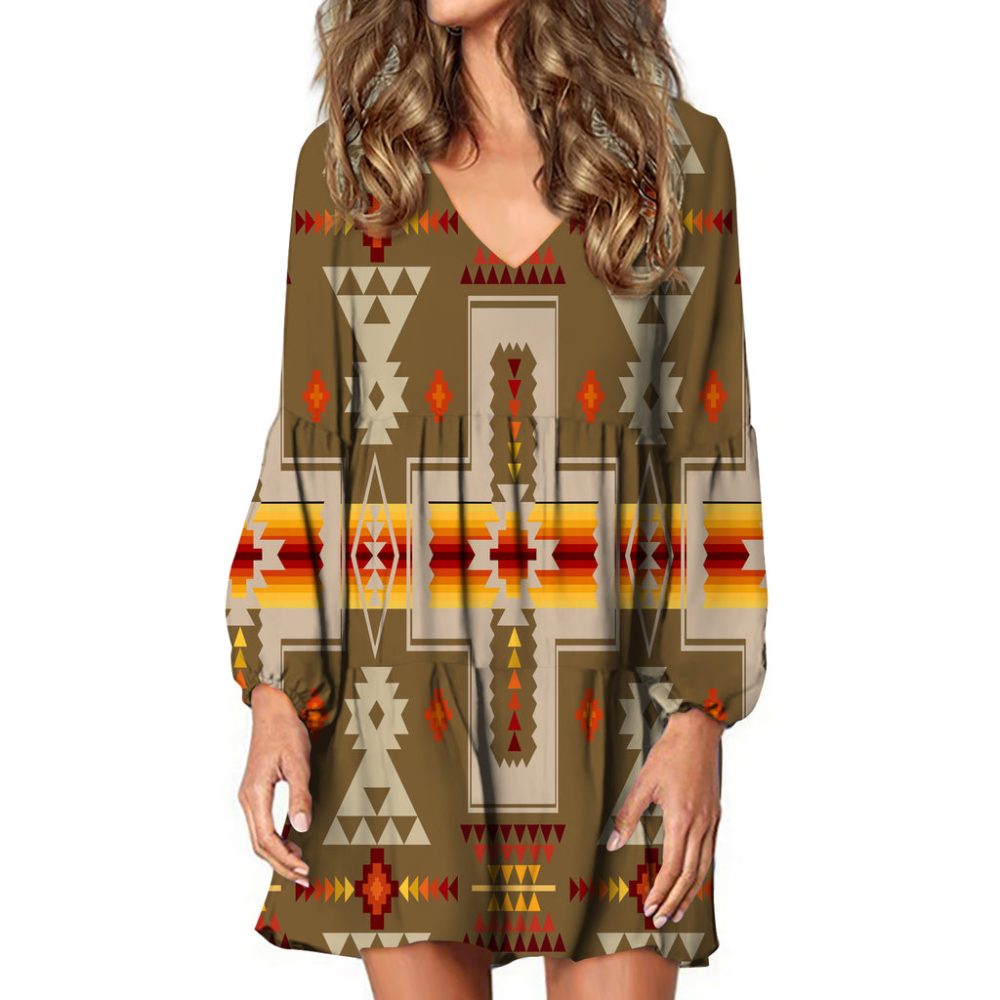 Light Brown Tribe Design Native American Swing Dress