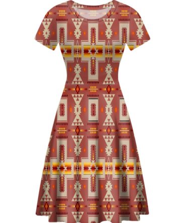 Tan Tribe Design Round Neck Dress