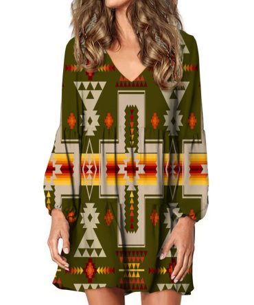 Dark Green Tribe Design Native American Swing Dress