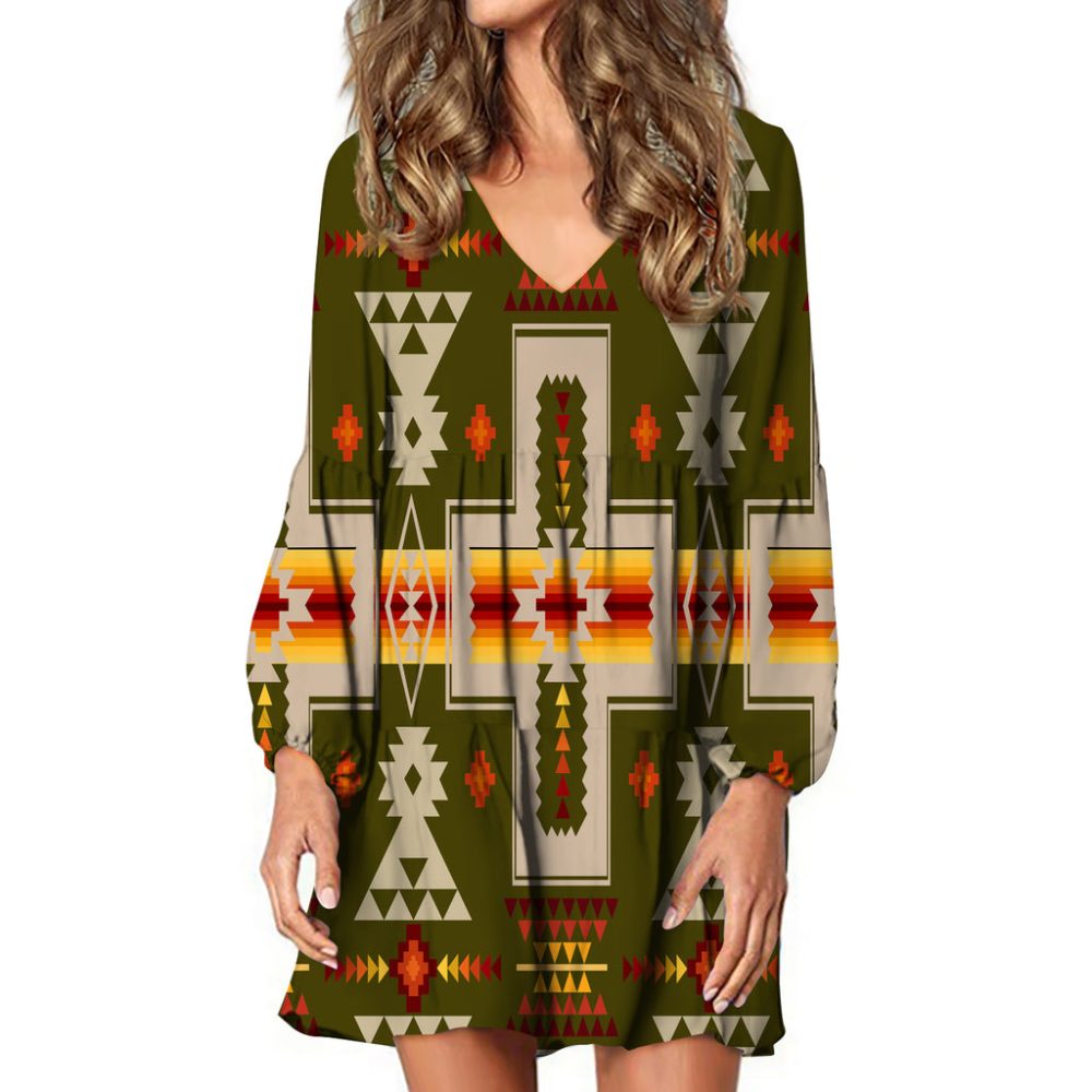 Dark Green Tribe Design Native American Swing Dress