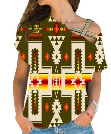 Light Green Tribe Design Native American Cross Shoulder Shirt