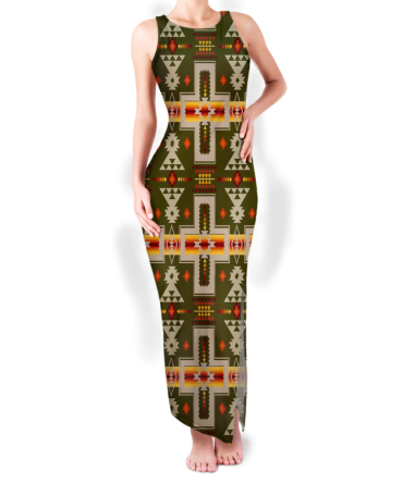Pattern Native Round Neck Double Slit Sundress