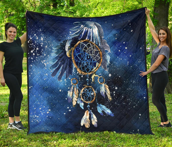 Blue Galaxy Dreamcatcher Native American Premium Quilt - Image 2