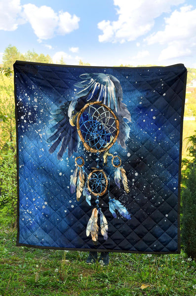 Blue Galaxy Dreamcatcher Native American Premium Quilt - Image 3