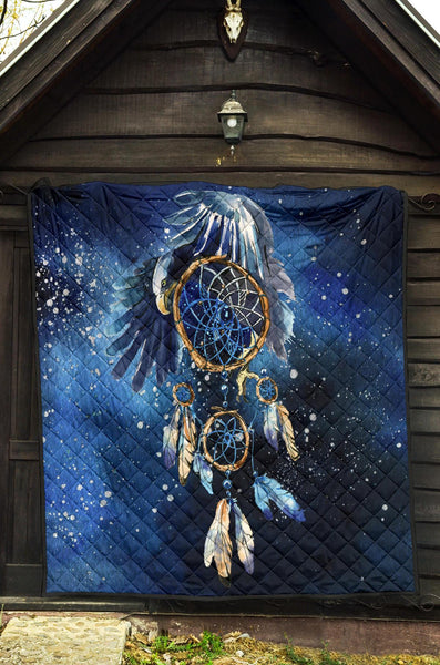 Blue Galaxy Dreamcatcher Native American Premium Quilt - Image 4