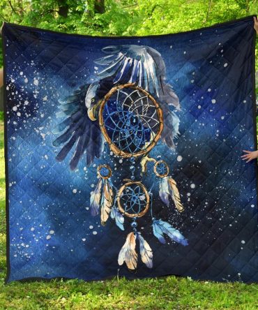 Blue Galaxy Dreamcatcher Native American Premium Quilt