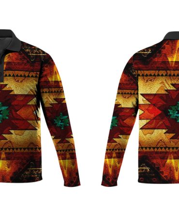United Tribes Brown Design Native American Polo Long Sleeve