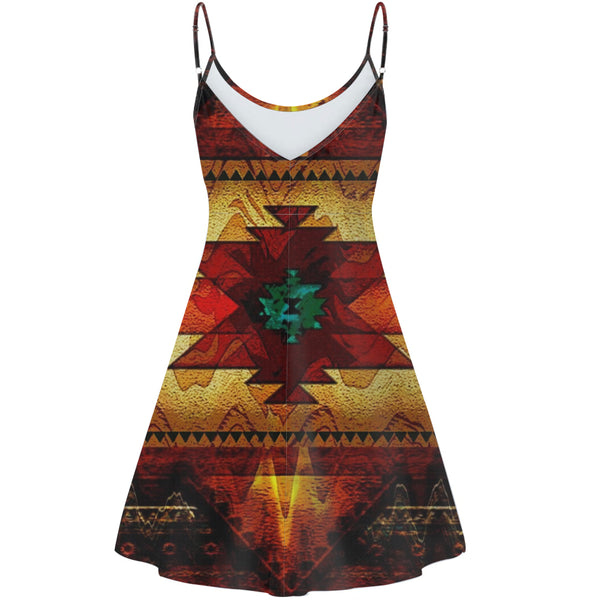 United Tribes Brown Design Native American Strings Dress - Image 3