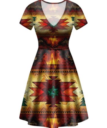 United Tribes Brown Design Neck Dress