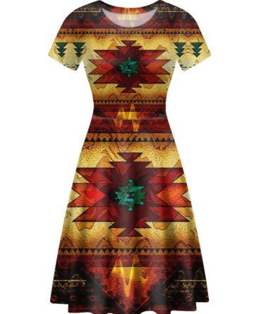 United Tribes Brown Design Round Neck Dress