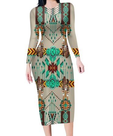 Turquoise Blue Pattern Breastplate Native American Body Dress