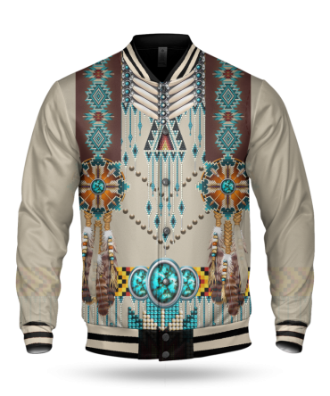 Turquoise Blue Pattern Baseball Jacket