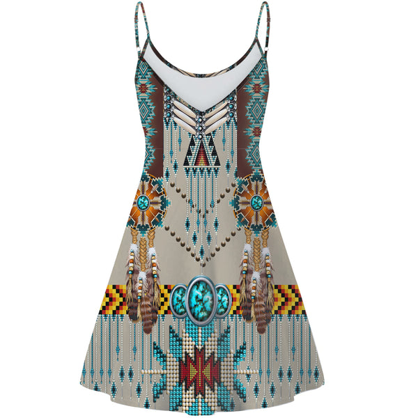 Turquoise Blue Pattern Breastplate Native American Strings Dress - Image 3