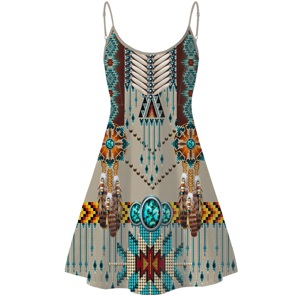 Turquoise Blue Pattern Breastplate Native American Strings Dress