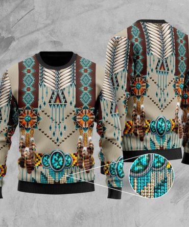 Turquoise Blue Pattern Breastplate Native American Sweater