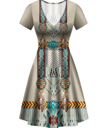 Turquoise Blue Pattern Breastplate Neck Dress
