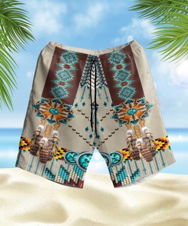 Turquoise Blue Pattern Hawaiian Shorts