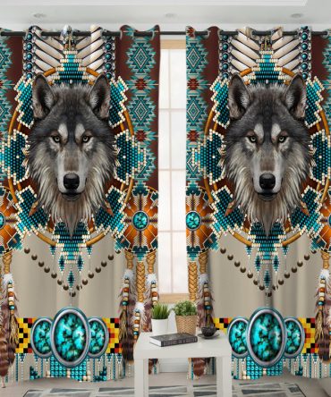 Blue Mandala Wolf Living Room Curtain