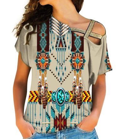 Turquoise Blue Pattern Breastplate Native American Cross Shoulder Shirt