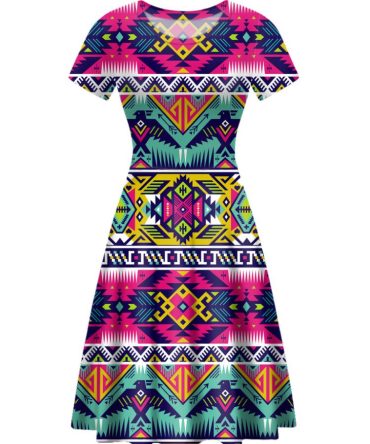 Full Color Thunder Bird Round Neck Dress