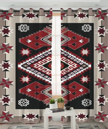 Ethnic Red Gray Pattern Native American Living Room Curtain