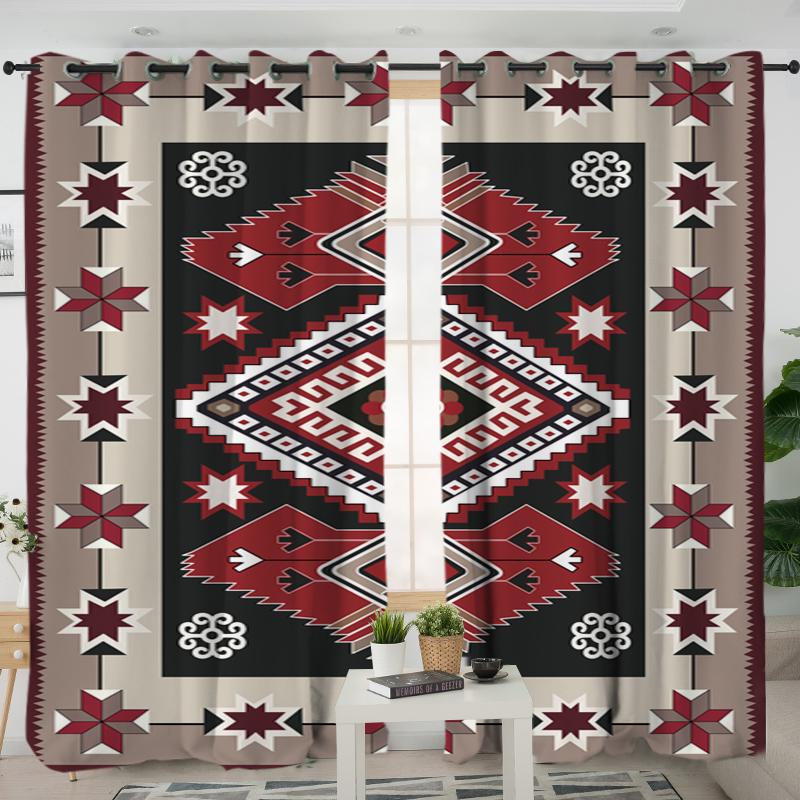 Ethnic Red Gray Pattern Native American Living Room Curtain